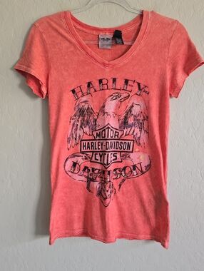 Harley Davidson Women's T-shirt Size Small Eagle Vneck